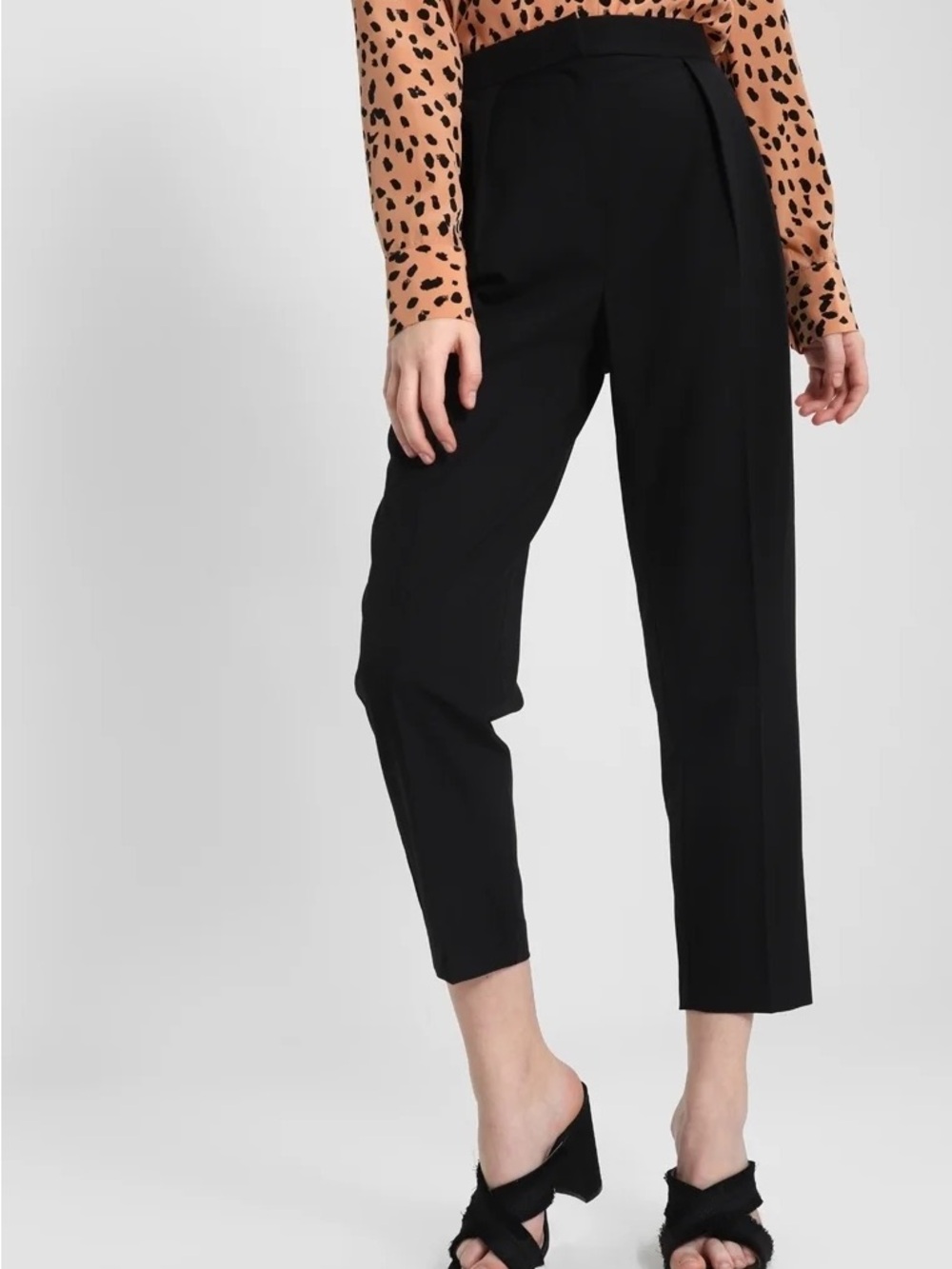 Topshop Black Cropped Tailored Trousers